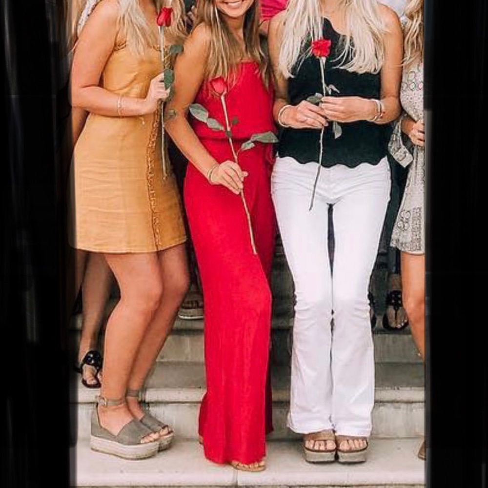 Red Strapless Jumpsuit